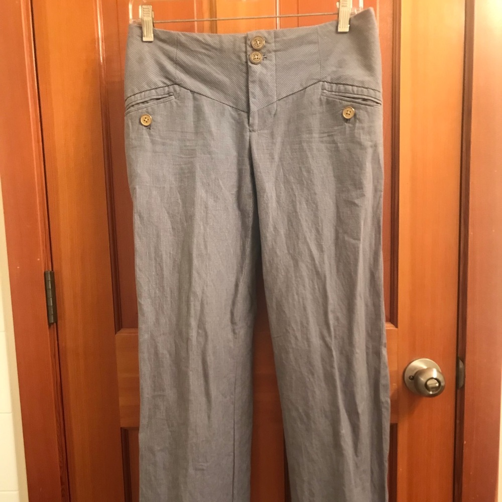 Anthropologie summer pants grey white pinstripe 0